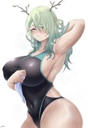 armpits ceres_fauna competition_swimsuit hololive hololive_english hololive_english_-council- hololive_english_-promise- huge_ass huge_breasts milf muscleboii sweat sweatdrop virtual_youtuber