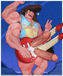 1boy 2_penises 4_arms armpit_hair armpits big_penis black_eyes boner brown_hair bulging_biceps cartoon_network diphallia diphallism erect_penis erection foreskin gem gem_(species) gem_fusion greg_universe guitar hairy hairy_armpits hairy_arms hairy_chest hairy_legs hairy_male huge_cock light-skinned_male light_skin long_hair looking_at_viewer male male_focus male_only multi_arm multi_limb multi_penis muscular muscular_male nipples nipples_visible_through_clothing peace_sign penis retracted_foreskin ripped_clothing smile smiling smiling_at_viewer solo solo_focus solo_male steg_(steven_universe) steven_quartz_universe steven_universe tobbyc2 uncircumcised uncut veiny_penis wink winking_at_viewer