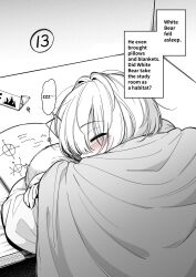 blush_lines closed_eyes english english_text fan_(f.w.zholic) original original_character short_hair sleeping text white_bear_(oc)