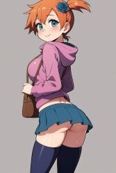 ai_generated ass asymmetrical_hair blue_eyes blush breasts casual_clothes clothing cowboy_shot female female_only flower game_freak gen_1_pokemon gym_leader hair_between_eyes hair_bun hair_flower hair_ornament hair_tie high_resolution hips kasumi_(pokemon) legs looking_at_viewer miniskirt nintendo orange_hair pokemon pokemon_(anime) pokemon_(classic_anime) pokemon_(game) pokemon_rgby ponytail protagonist_(pokemon) shiny shiny_skin short short_hair side_ponytail single_hair_bun skirt solo thighhighs thighs tied_hair