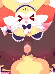 >_< 3:4 anthro anus areola black_body blush braixen breasts closed_eyes disembodied_penis duo female female_penetrated generation_6_pokemon genitals hi_res male male/female male_penetrating male_penetrating_female medium_breasts misumasu nintendo nipples penetration penile penile_penetration penis penis_in_pussy pink_areola pink_nipples pink_pussy pokemon pokemon_(species) pussy sex sumichisuu vaginal_penetration vaginal_penetration yellow_body