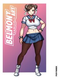 1girls belmont big_ass big_breasts big_butt chun-li female female_only fit_female fully_clothed legs miniskirt school_uniform schoolgirl skirt solo street_fighter strong thick_thighs thighs wide_hips