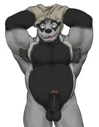 anthro badger balls biceps bl4z3blaze bodily_fluids clothing echo_(series) echo_project erection fur genital_fluids genitals hi_res humanoid_genitalia humanoid_hands humanoid_penis male mammal muscular muscular_anthro muscular_male mustelid musteline navel nipples nude pecs penis simple_background solo solo_focus the_smoke_room undressing