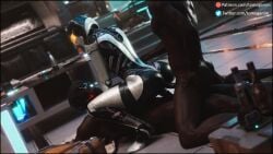 2boys 3d anal anal_sex ass ass_focus big_ass big_butt bioware butt_grab dark-skinned_male dark_skin double_penetration edi from_behind interracial mass_effect riding riding_penis robot robot_girl robot_humanoid tomoganim vaginal_penetration vaginal_sex