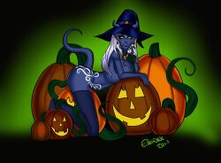 1girls big_breasts blizzard_entertainment blue_skin carrera_silverhair draenei elwinne halloween jack-o'-lantern original_character sex tattoo tentacle tentacle_sex vaginal_penetration vaginal_sex vines warcraft white_hair witch_hat world_of_warcraft