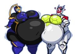 2girls kamen_rider kamen_rider_aguilera kamen_rider_jeanne kamen_rider_revice_(series) masked_female mizz-britt obese overweight tight_clothing yuri