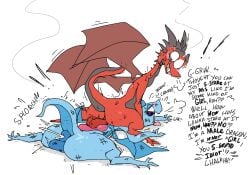 anus balls blue_body bruised dialogue dragon duo feral forced genitals hi_res horn knot male male/male penis puffy_anus rape red_body roksim scalie tail western_dragon wings