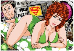 big_breasts bikini blue_eyes breasts cleavage dc dc_comics dickcherry eve_teschmacher female otis pinup red_hair superman_(1978_film) superman_(series)