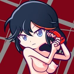 1girls angry_face female female_only furii_(artist) human kill_la_kill matoi_ryuuko putting_on_clothes puyo_puyo_artstyle solo