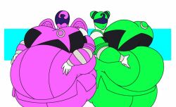 2girls chameleon_green mizz-britt overweight overweight_female super_sentai tight_clothing uchu_sentai_kyuranger washi_pink