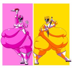 fat kimberly_hart mighty_morphin_power_rangers notblacob obese obese_female pink_ranger power_rangers tight_clothing trini_kwan yellow_ranger