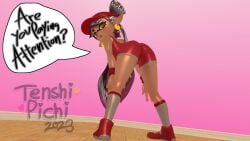 3d 3d_(artwork) alternate_version_available ass_up bent_over callie_(splatoon) dialogue hands_on_knees looking_back mikumikudance mmd speech_bubble splatoon tenshipichi text workout workout_clothes