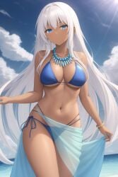 1girls ai_generated atlantis:_the_lost_empire bikini blue_eyes dark-skinned_female disney kida large_breasts long_hair looking_at_viewer necklace sarong transformationwitch voluptuous white_hair