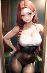 1girls ai_generated female irish mirror pantyhose portrait red_hair tank_top