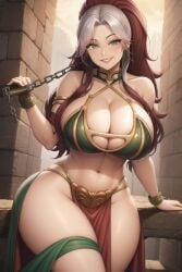 1girls ai_generated anna_marie belly_dancer belly_dancer_outfit brown_hair cleavage female_focus female_only green_eyes harem_girl harem_outfit huge_breasts loincloth marvel marvel_comics multicolored_hair rogue_(x-men) slave slave_bikini slave_collar slave_leia_(cosplay) slave_outfit slavegirl solo solo_female solo_focus thick_thighs transformationwitch voluptuous white_hair x-men