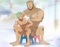 anthro balls burankoprn flaccid furry gay male male/male male_only nude one_piece penis roronoa_zoro sitting size_difference spread_legs tony_tony_chopper tony_tony_chopper_(heavy_point_form) yaoi