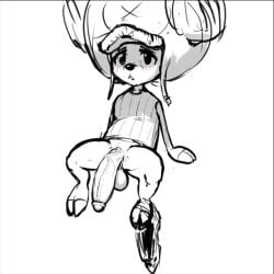 anthro antlers balls big_balls big_penis boner deer erection furry male male_only monochrome one_piece pantsless penis reindeer septicemic_(artist) sitting small_but_hung solo solo_male spread_legs tony_tony_chopper