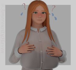 1girls 3d 3d_(artwork) amorousityhaven big_breasts blender bra breasts confused digital_media_(artwork) embarrassed female female_only freckles freckles_on_face ginger green_eyes huge_breasts long_hair looking_at_viewer oblivious oc original original_character red_hair see-through see-through_clothing see-through_top shy solo_female sweat sweatdrop