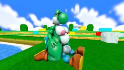 1boy 1girls 3d 3d_(artwork) big_breasts big_thighs breasts duo female female/male half-closed_eyes male male/female mario_(series) nintendo nipples novaparadox1337 outdoors shoes super_mario_bros. tagme thick_thighs thighs wide_hips yoshi