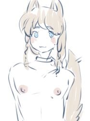 1boy blue_eyes braid brown_hair byebyefrog completely_nude degrees_of_lewdity femboy long_hair male male_only monster_boy nipples nude nude_male smile solo upper_body wolf_boy