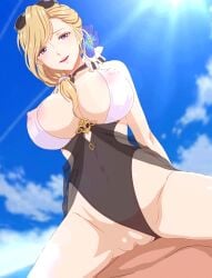 1boy1girl akinoya animated areolae azur_lane bikini blonde_hair blue_eyes bouncing_breasts breasts cowgirl_position dutch_angle erect_nipples faceless_male hood_(azur_lane) horny_female large_breasts leotard_aside light-skinned_female light-skinned_male nipples pink_nipples pov pussy sex shaved_pussy sun sunglasses sunglasses_on_head tagme thick_thighs uncensored vaginal_penetration vaginal_sex wide_hips