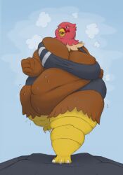 1girls agatha_(chubberdy) anthro avian beak belly brown_feathers chubberdy fat feathers female female_focus female_only furry hips jog jogging jogging_outfit large_belly overweight overweight_female red_feathers sports_bra steam steaming_body stomach sweat sweating sweaty thick_thighs thighs treadmill turkey wide_hips