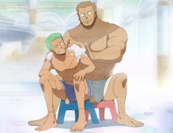 anthro balls burankoprn flaccid furry gay male male/male male_only one_piece penis roronoa_zoro sitting size_difference spread_legs tony_tony_chopper tony_tony_chopper_(heavy_point_form) towel yaoi