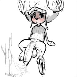 after_orgasm anthro antlers balls big_balls big_penis blush boner cum deer erection furry huge_cock male male_only monochrome one_piece pantsless penis reindeer septicemic_(artist) sitting small_but_hung solo solo_male spread_legs tony_tony_chopper