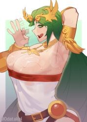 1girls arm_behind_head arm_up armpit armpit_crease armpit_fetish armpit_peek armpits big_breasts breasts cleavage dress fellatio_gesture female female_only gesture goddess green_eyes green_hair hair horny huge_breasts kid_icarus laurel_crown light-skinned_female light_skin long_hair looking_at_viewer mature mature_female mature_woman more_at_source motion_lines nintendo nipples odatakai palutena solo solo_female steam steamy strapless strapless_dress sweat sweatdrop sweaty sweaty_armpits tongue tongue_out white_dress