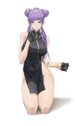 big_breasts chinese_clothes chinese_dress gloves hips legs on_knees purple_hair tagme tbocart thick_thighs thighs