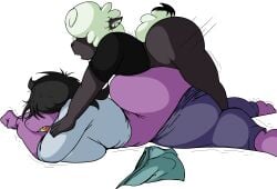 absurd_res anthro ass big_breasts big_butt bovid breast_squish breasts caprine clothed clothed_sex clothing deltarune duo female hi_res male male/female mammal masterj291 open_mouth penetration purple_body reptile scalie sex shaking sheep simple_background size_difference squish susie_(deltarune) trembling undertale_(series) white_background