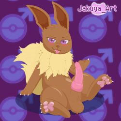 1:1 animated balls blush bodily_fluids brown_body claws eevee erection feral fluffy fluffy_tail generation_1_pokemon genital_fluids genitals hi_res jakuya_art looking_at_viewer male mammal nintendo pawpads paws penis pokemon pokemon_(species) precum presenting presenting_penis purple_eyes short_playtime solo spread_legs spreading tail throbbing_penis tongue tongue_out