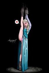 blush bondage disney disney_princess elsa_(frozen) frozen_(film) geknebelt one_leg_up panties spoken_heart upskirt