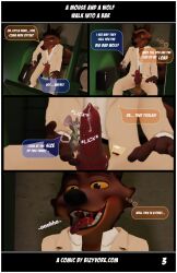 2023 3d_(artwork) animal_genitalia anthro bathroom bizyvore border canid canine canine_genitalia canine_penis canis comic dialogue digital_media_(artwork) dreamworks duo english_text genitals hi_res male male/male mammal mouse mr._wolf_(the_bad_guys) murid murine open_mouth public_restroom restroom_stall rodent size_difference text the_bad_guys vore white_border wolf