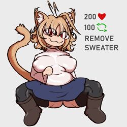 1girls big_breasts blonde_hair feline female medlinss neco-arc solo source strip_game tagme thick_thighs