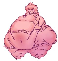 1girls big_breasts breasts fat female female_only mario_(series) monochrome morbidly_obese morbidly_obese_female overweight princess_peach snooz_e_boi solo thick_thighs wide_hips