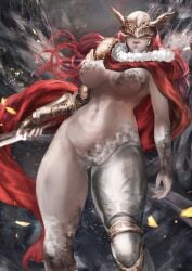 1girls armor artistic_nude bare_breasts big_breasts elden_ring female female_only fromsoftware goddess helmet light-skinned_female malenia_blade_of_miquella milf onemalu1123 painting_(artwork) red_hair sword thick_thighs underboob very_long_hair wings