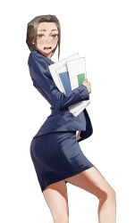 blush brown_hair formal formal_wear legs skirt tagme tbocart tight_clothing tight_skirt work_uniform workplace