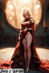 1girls ai_generated blonde_hair breasts cersei_lannister fantasy female female_only game_of_thrones nude palace queen solo