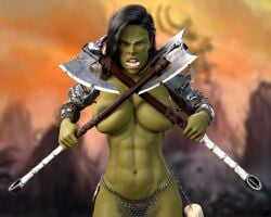 1girls 3d athletic_female big_breasts blizzard_entertainment darkenden draka female green_skin orc orc_(warcraft) orc_female solo warcraft world_of_warcraft