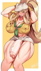 1futa arms_up artist_name barghest_(gawain)_(fate) belly belly_button big_breasts big_penis blonde_futa blonde_hair bottomless breasts busty cleavage clothed clothing dick erection fat_cock fate/grand_order fate_(series) foreskin futa_only futanari gigantic_penis gojich1 green_eyes huge_breasts huge_cock human hung hung_futanari intact large_breasts large_penis light-skinned_futanari light_skin long_hair mostly_clothed muscular_futanari muscular_thighs partially_retracted_foreskin penis revealing_clothes solo thick_penis thick_thighs thighs tie_in_mouth tummy tying_hair uncircumcised uncut utility_shirt veiny_penis