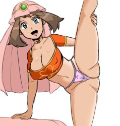 1girls alternate_costume arabian_clothes belly_dancer belly_dancer_outfit blue_eyes brown_hair contest_dress female g-string game_freak harem_girl harem_outfit leg_up may_(pokemon) may_(pokemon)_(arabian_princess) official_alternate_costume pokemon pokemon_(anime) pokemon_dppt pokemon_rse pokemon_trainer purple_g-string reach025