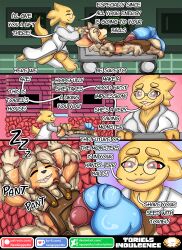 alphys anthro balls big_balls big_breasts big_penis bodily_fluids breasts canid canine clothed clothing comic condom cum digital_media_(artwork) duo english_text erection eyewear female filled_condom fox genital_fluids genitals hair hi_res huge_balls huge_cock hyper hyper_balls hyper_genitalia hyper_penis lizard male mammal neo_geppetto penis reptile scalie sexual_barrier_device simple_background slightly_chubby smile text thick_thighs undertale undertale_(series) url wide_hips yellow_body