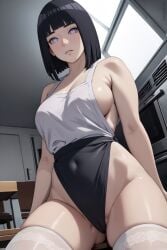 1girls 2023 ai_generated apron big_breasts boruto:_naruto_next_generations hyuuga_hinata looking_at_viewer milf minusleto naruto naruto_(series) purple_eyes short_hair stable_diffusion stockings