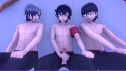 3boys 3d blush chojo_tekina daku_atsu dappourokku dick gay masturbation shin_higaku shirtless skinny surprised surprised_expression teenager watching_masturbation yandere_simulator yaoi