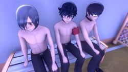 3boys 3d chojo_tekina daku_atsu dappourokku gay male_only nervous nervous_expression shin_higaku shirtless skinny teenager yandere_simulator yaoi