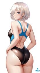 cowboy_shot huge_ass infinote looking_back one-piece_swimsuit original rear_view sashou_mihiro signature swimsuit thick_ass thick_thighs wide_hips