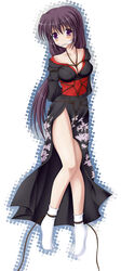 bondage cleave_gag cloth_gag gag gagged high_res highres japanese_clothes kimono long_hair maullarmaullar purple_eyes purple_hair shihou_matsuri socks sola tied_up