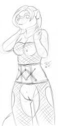 2013 anthro breasts clitoral_hood corset female ferret fishnet mustelid os pussy sketch solo