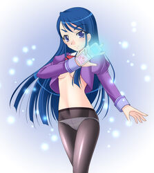 blue_hair breasts clothing futari_wa_pretty_cure long_hair minazuki_karen narutaki_shin no_bra oppai panties panties_under_pantyhose pantyhose precure pretty_cure shitapai small_breasts underboob underwear yes!_precure_5